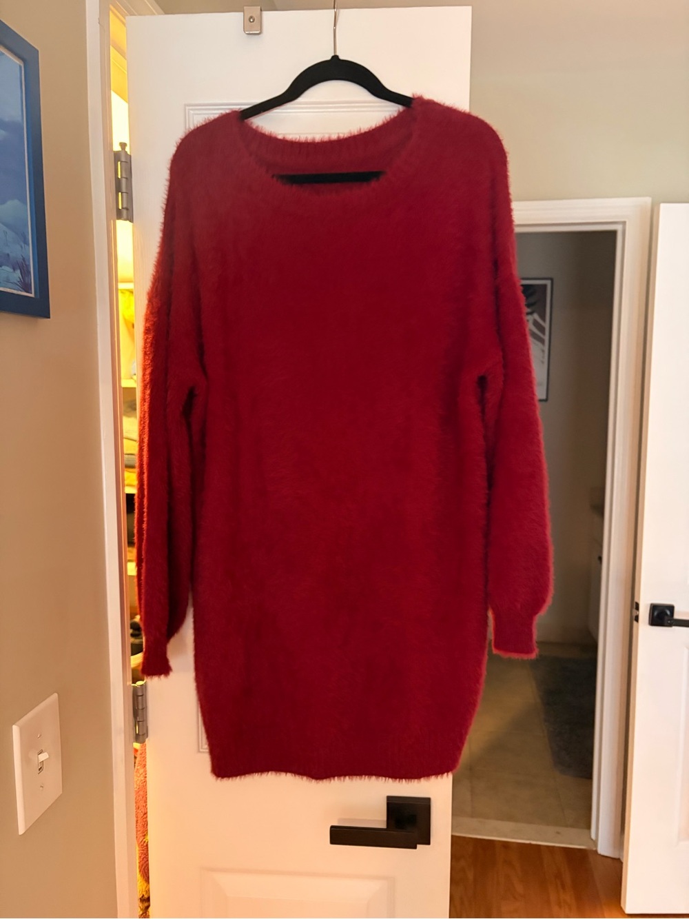 Amazon Red Fuzzy Scoop Neck Sweater Dress